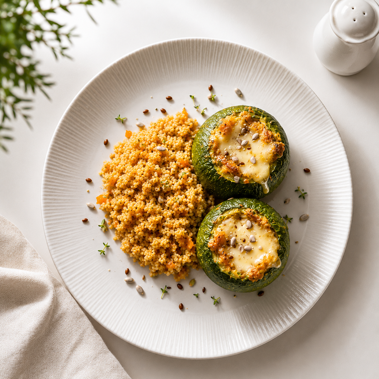 Zapallitos rellenos con carne y arroz integral
