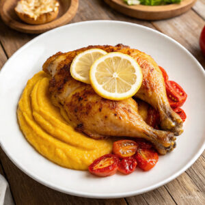 Patamuslo al limon con pure de calabaza